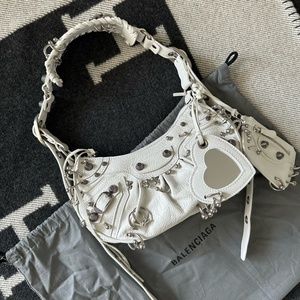 **RARE** Authentic Balenciaga Le Cagole XS Bag with Piercings in White w/ Insert